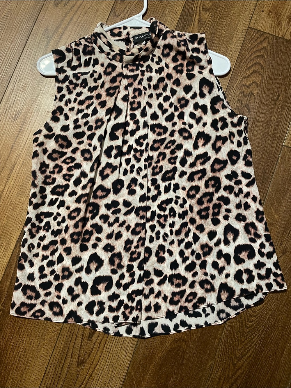 Generation Love 100% Silk Sleeveless Mock Neck Leopard Print Top